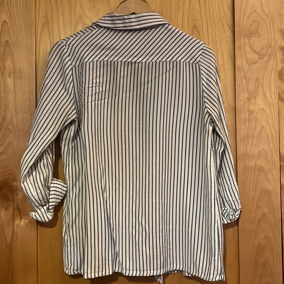 Simons Striped Blouse Blue White Sz Small - Picture 2 of 5